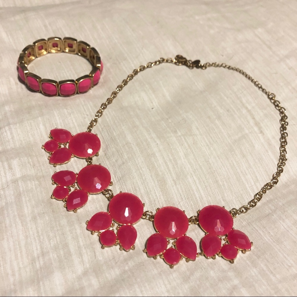Hot Pink Statement Necklace & Matching Bracelet